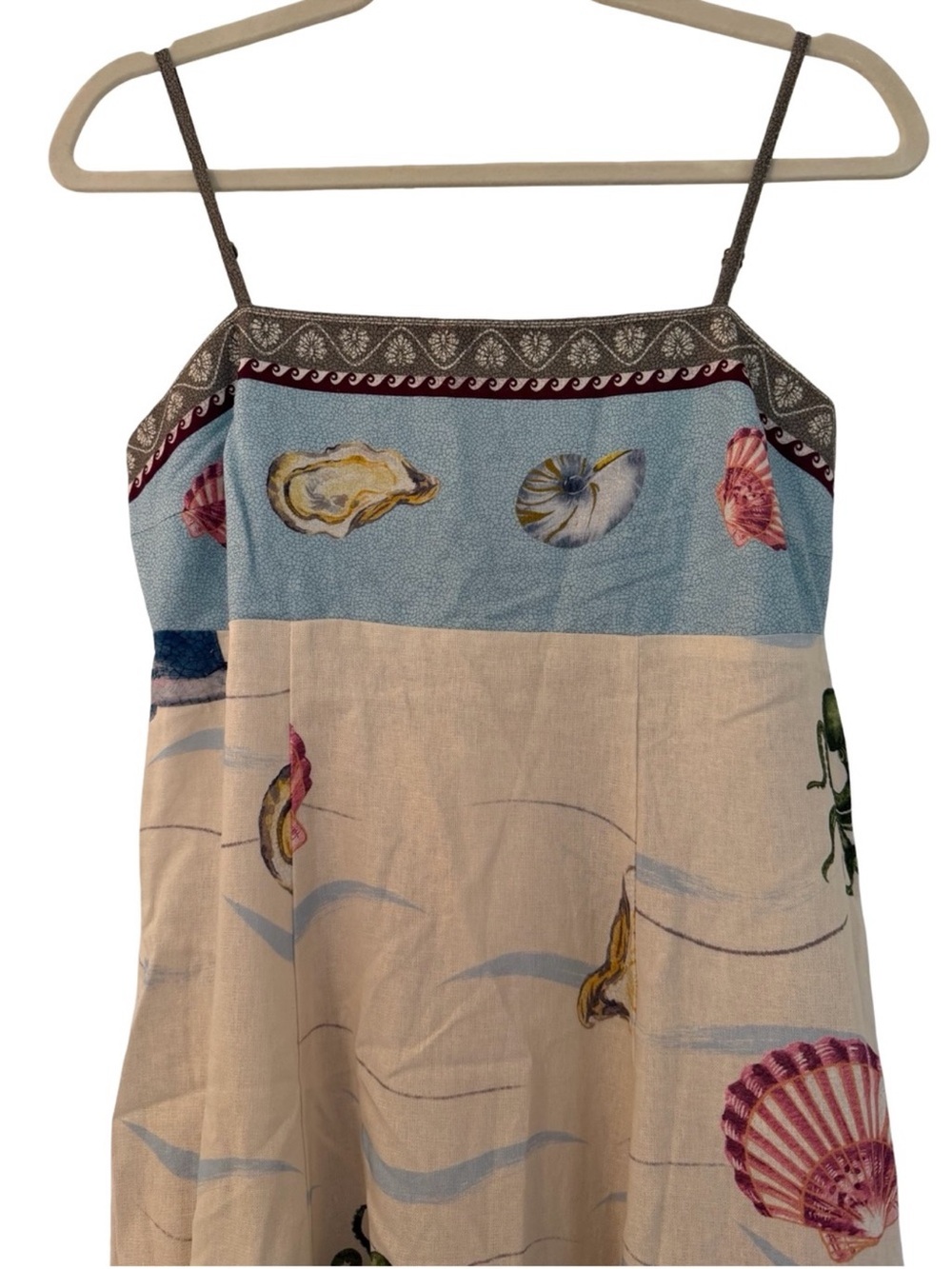 Caroline Constas Ocean Coastal Seashell Linen Maxi Dress Blue Cream NWT - Picture 6 of 11